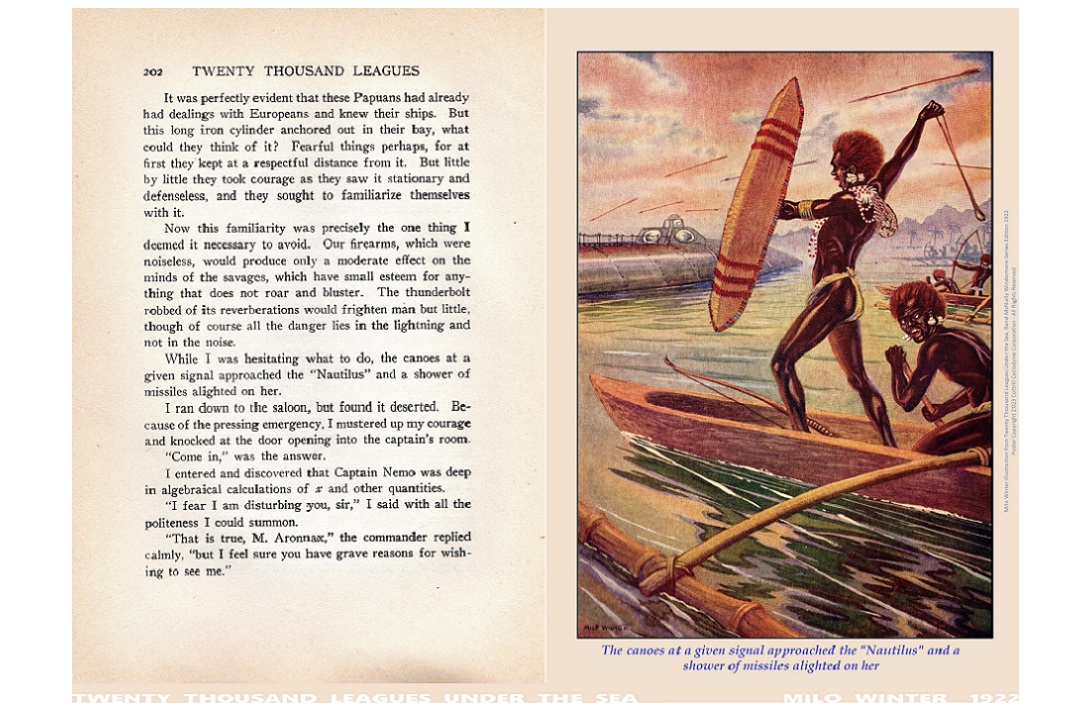 Diptych poster: The canoes at a given signal approached the 